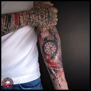 Masculino Negro y Gris Trash Polka tatuaje en Manga #66254 | Tattoo Artist Mihail Strogiy