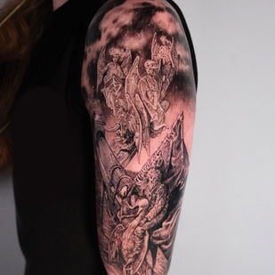 Femenino Negro y Gris Ilustrativo tatuaje en Manga #55778 | Tattoo Artist Nik Lucas