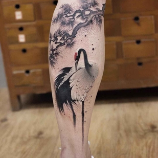 Femenino Negro Acuarela tatuaje en Pierna #14322 | Tattoo Artist Chen Jie