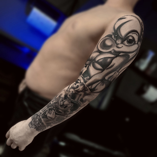 Masculino Negro y Gris Chicano tatuaje en Manga #76415 | Tattoo Artist Master Margarita