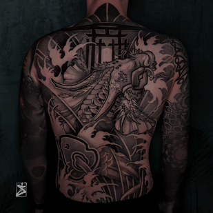 Masculino Negro y Gris Japonés tatuaje en Espalda #78412 | Tattoo Artist Danila Morozov