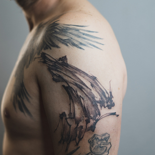 Masculino Negro Abstracto tatuaje en Hombro #80226 | Tattoo Artist Mary Nepostaeva