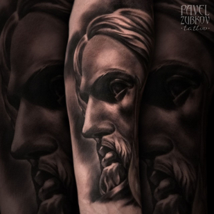 Masculino Negro y Gris Retrato tatuaje en Antebrazo #82973 | Tattoo Artist Pavel Zubkov