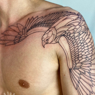 Masculino Negro Linework tatuaje en Hombro #83180 | Tattoo Artist Ekaterina Maximova