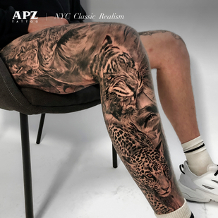 Masculino Negro y Gris Realismo tatuaje en Pierna #86013 | Tattoo Artist Apz Tattoo