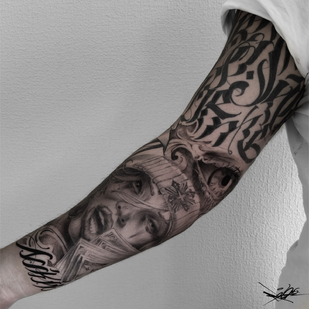 Masculino Negro y Gris Chicano tatuaje en Manga #87589 | Tattoo Artist Redz Roman