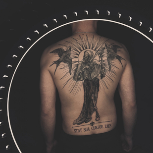 Masculino Negro Grabado tatuaje en Espalda #86047 | Tattoo Artist Mr.Evil Ruslan Bazhanov