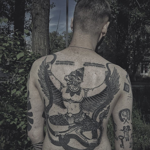 Masculino Negro Gráfico tatuaje en Espalda #86062 | Tattoo Artist Mr.Evil Ruslan Bazhanov