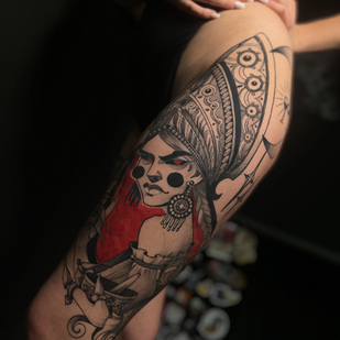 Femenino Color Gráfico tatuaje en Muslo #85057 | Tattoo Artist Marusya