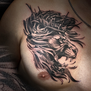 Masculino Negro y Gris Gráfico tatuaje en Pecho #87955 | Tattoo Artist Sergey Martynov