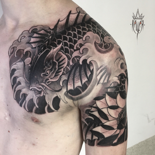 Masculino Negro Japonés tatuaje en Hombro #87364 | Tattoo Artist Vitaliy Kanaschenkov