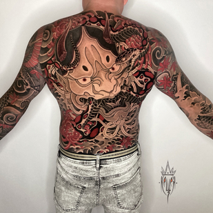 Masculino Negro Japonés tatuaje en Espalda #87372 | Tattoo Artist Vitaliy Kanaschenkov