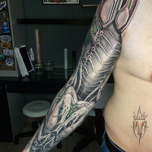 Masculino Negro Biomecánico tatuaje en Manga #87382 | Tattoo Artist Vitaliy Kanaschenkov