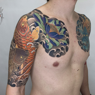 Masculino Color Japonés tatuaje en Hombro #87407 | Tattoo Artist Vitaliy Kanaschenkov