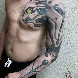 Masculino Negro Biomecánico tatuaje en Manga #87412 | Tattoo Artist Vitaliy Kanaschenkov