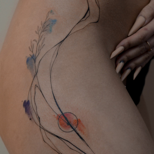 Femenino Color Abstracto tatuaje en Muslo #93532 | Tattoo Artist Sergeeva Tattoo