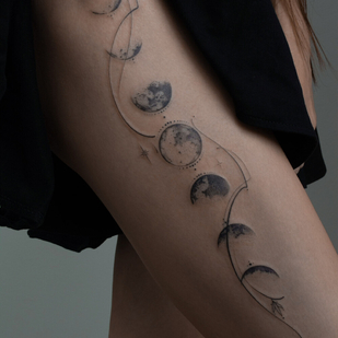 Femenino Negro Femenino tatuaje en Muslo #96903 | Tattoo Artist Sergeeva Tattoo