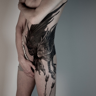 Masculino Negro Gráfico tatuaje en Estómago #100719 | Tattoo Artist Zhenya Zimina