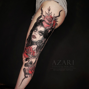 Femenino Color Gráfico tatuaje en Pierna #91262 | Tattoo Artist Anastasiya Azari