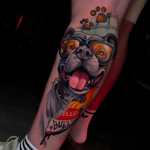 Masculino Color New School tatuaje en Espinilla #93509 | Tattoo Artist Yuliya Kolesnikova