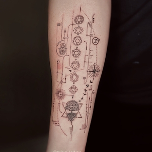 Femenino Negro y Gris Geométrico tatuaje en Antebrazo #94762 | Tattoo Artist Miki Sheir