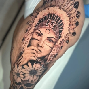 Femenino Negro  tatuaje en Pierna #97558 | Tattoo Artist Javier Camargo