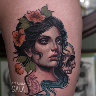 Femenino  Neo-tradicional tatuaje en Muslo #103305 | Tattoo Artist Stefania Gala