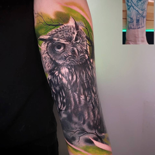 Masculino Negro y Gris Cover-up tatuaje en Antebrazo #103485 | Tattoo Artist Sergey Petrov