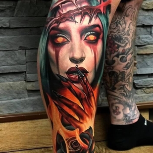 Masculino  Retrato tatuaje en Pierna #96056 | Tattoo Artist Yevhen Dikov