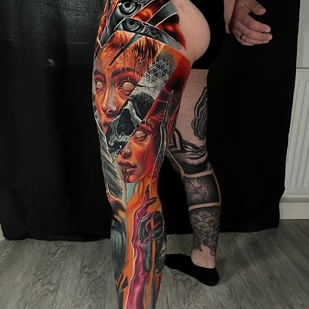 Masculino  Surrealismo tatuaje en Pierna #96065 | Tattoo Artist Yevhen Dikov