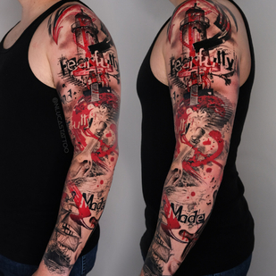 Masculino Color Trash Polka tatuaje en Manga #97196 | Tattoo Artist Nik Lucas