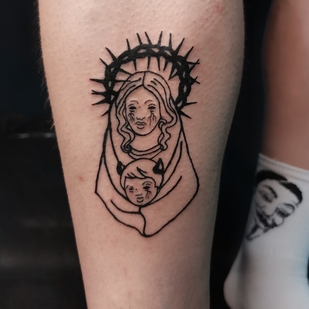 Masculino Negro Pegatina tatuaje en Pierna #101608 | Tattoo Artist Kseniya Pizhevskaya