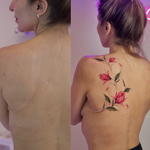 Femenino Color Cover-up tatuaje en Espalda #96440 | Tattoo Artist Ekaterina Garnet / Katy Garnet