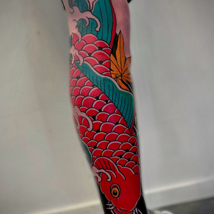 Masculino Color Japonés tatuaje en Espinilla #96502 | Tattoo Artist Mihail Rollov