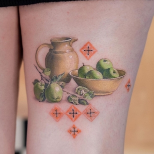 Femme Couleur Illustratif tatouage sur Jambe #63550 | Artiste tatoueur Noa Margalit