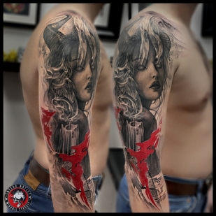 Homme Noir et Gris Trash Polka tatouage #66266 | Artiste tatoueur Mihail Strogiy