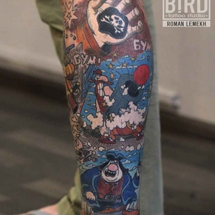 Couleur Illustratif tatouage sur Jambe #67 | Artiste tatoueur Roman Lemeh