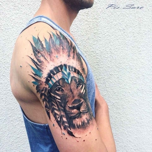 Couleur Aquarelle tatouage sur Épaule #1082 | Artiste tatoueur Pis Saro
