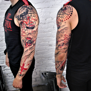 Homme Couleur Trash Polka tatouage #55788 | Artiste tatoueur Nik Lucas