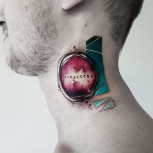 Homme Couleur Aquarelle tatouage sur Cou #70793 | Artiste tatoueur PINKA