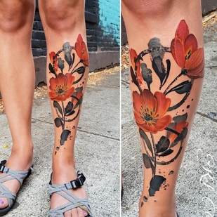 Femme Couleur Aquarelle tatouage sur Jambe #57818 | Artiste tatoueur Kel Tait