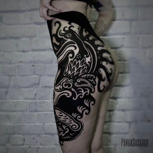 Femme Noir Tribal tatouage sur Cuisse #75199 | Artiste tatoueur Pavlik Gusarov