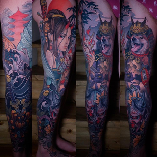 Homme Couleur Néo-traditionnel tatouage sur Jambe #75686 | Artiste tatoueur Alena Lang