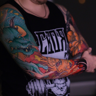 Homme Couleur Japonais tatouage sur Manche #81273 | Artiste tatoueur Anton Raym