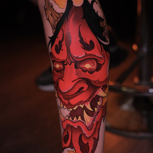 Homme Couleur Japonais tatouage sur Tibia #81282 | Artiste tatoueur Anton Raym