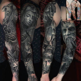 Homme Noir et Gris Réalisme tatouage sur Manche #81934 | Artiste tatoueur Dislike