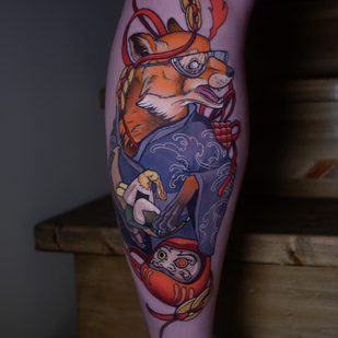 Homme Couleur Néo-traditionnel tatouage sur Tibia #82293 | Artiste tatoueur Alena Lang