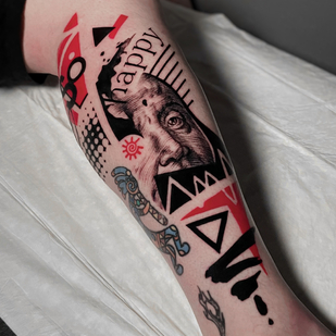 Trash Polka tatouage sur Tibia #82929 | Artiste tatoueur Alexander Mironenko