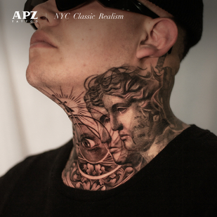 Homme Noir et Gris Réalisme tatouage sur Cou #86023 | Artiste tatoueur Apz Tattoo