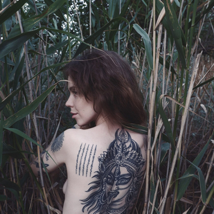 Femme Noir Oriental tatouage sur Dos #86057 | Artiste tatoueur Mr.Evil Ruslan Bazhanov